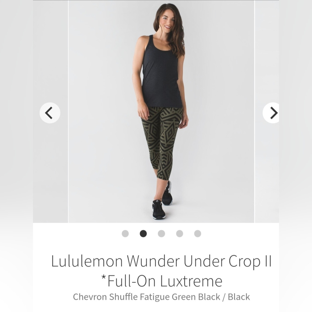 Lululemon Chevron Shuffle Fatigue Green Black Wunder Under Crop- sz 8